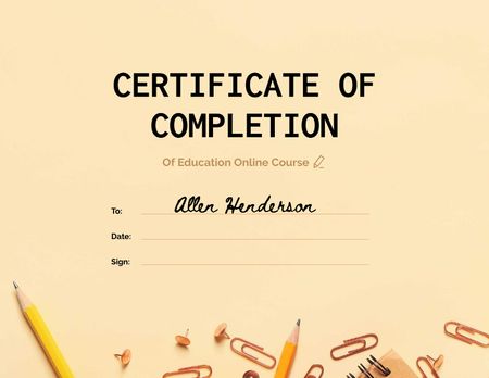 Education Online Course Completion Award Certificate Tasarım Şablonu