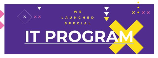 IT program promotion on Purple Facebook coverデザインテンプレート