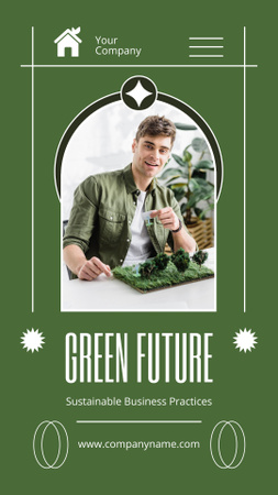 Young Businessman Offering Green Business Solutions Mobile Presentation Design Template
