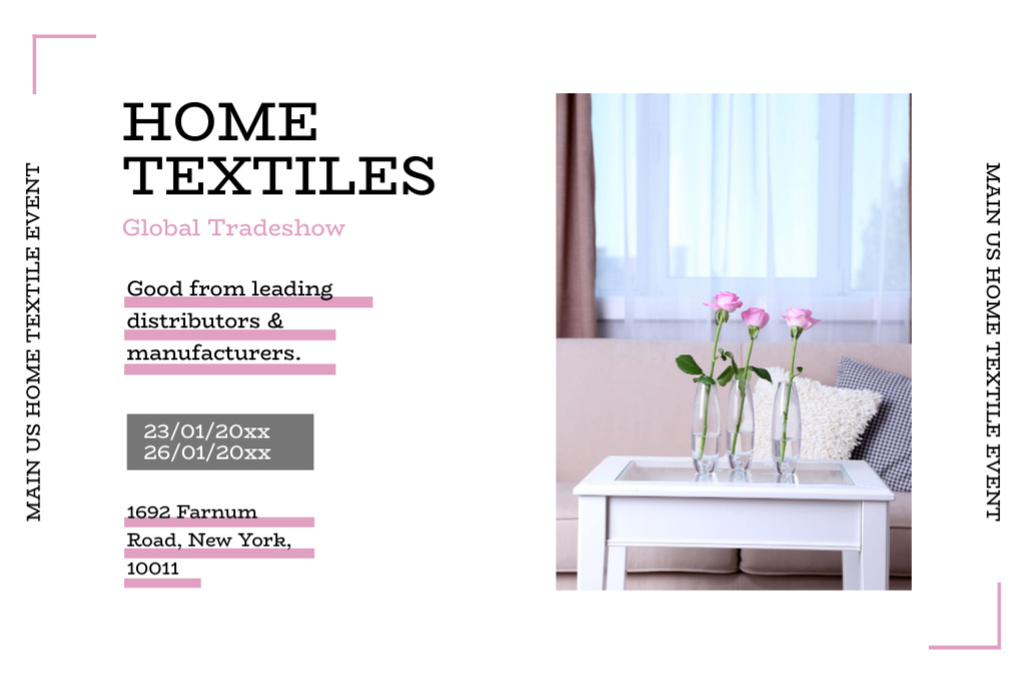 Plantilla de diseño de Home Textiles Expo Announcement with White Table Flyer 4x6in Horizontal 