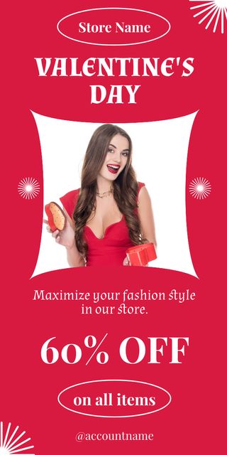 Valentine's Day Sale with Beautiful Woman in Red Dress Graphic Tasarım Şablonu
