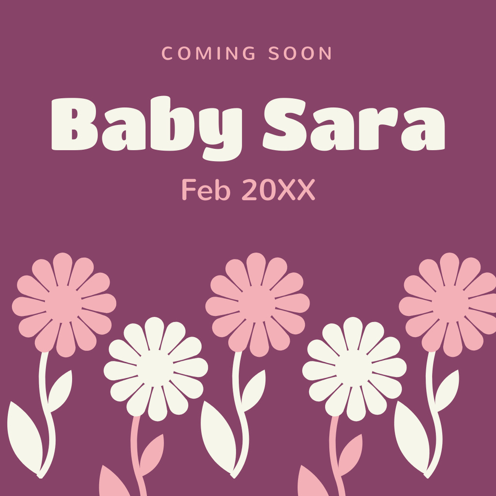 Baby Shower Celebration Announcement with Flowers Instagram tervezősablon