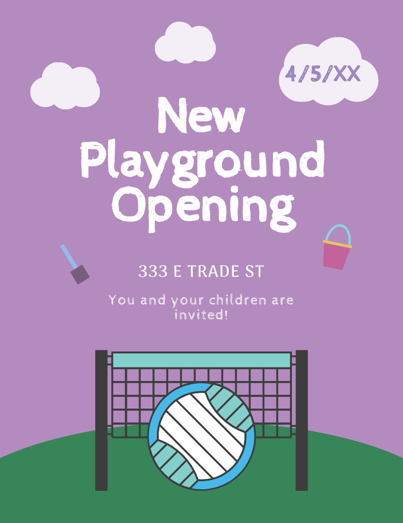 Ontwerpsjabloon van Flyer 8.5x11in van Kids Playground Opening Announcement with Volleyball Court