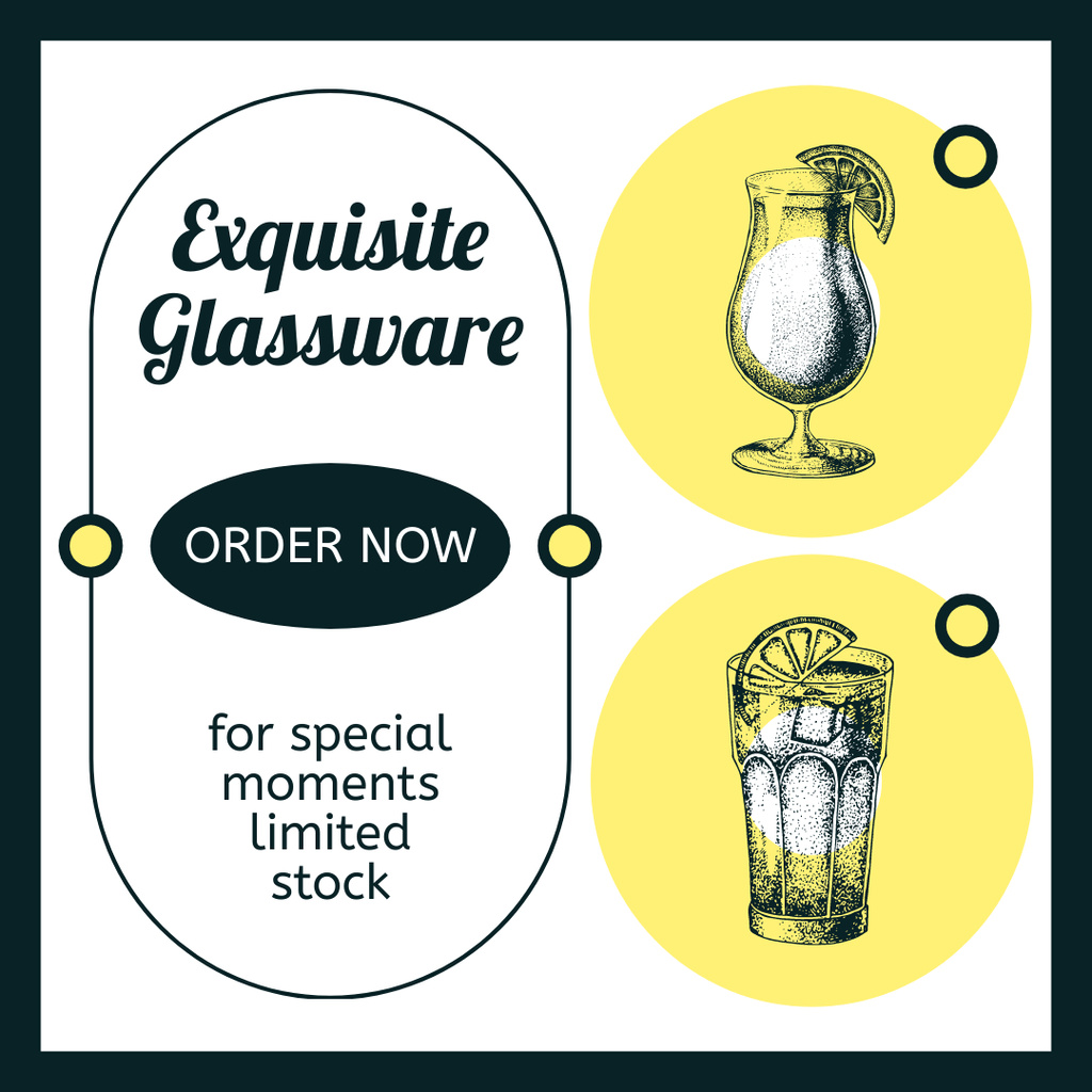 Exquisite Glassware Ad with Summer Cocktails Instagram Tasarım Şablonu