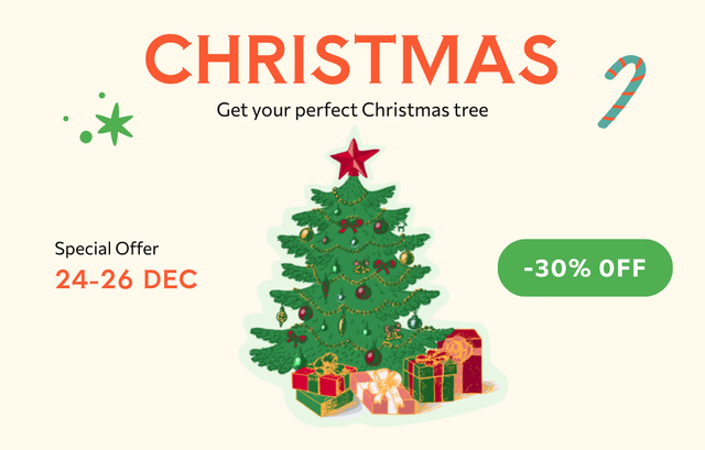 Christmas Decorated Tree Sale Offer with Illustration Invitation 4.6x7.2in Horizontal Design Template