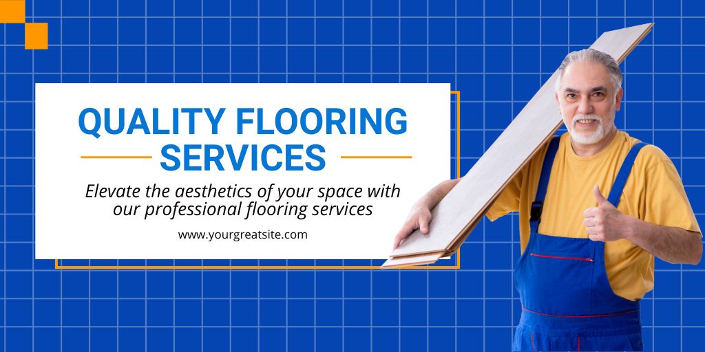 Ad of Quality Flooring Services with Repairman Twitter Modelo de Design