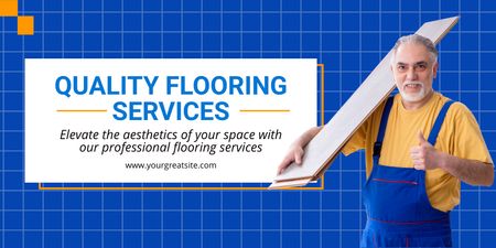 Ad of Quality Flooring Services with Repairman Twitter Design Template
