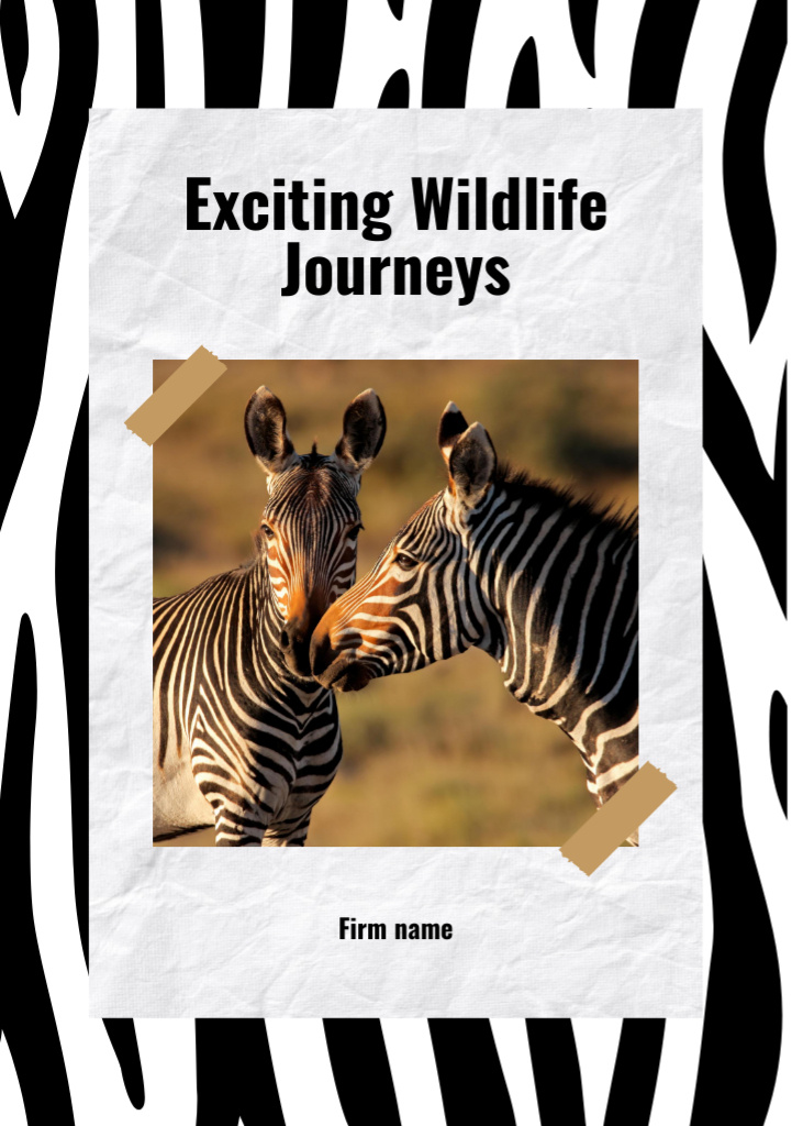 Wild Zebras In Wildlife with Journeys Promotion Postcard 5x7in Vertical Design Template