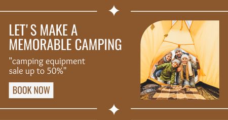 Platilla de diseño Equipment Offer with Family in Tent Facebook AD