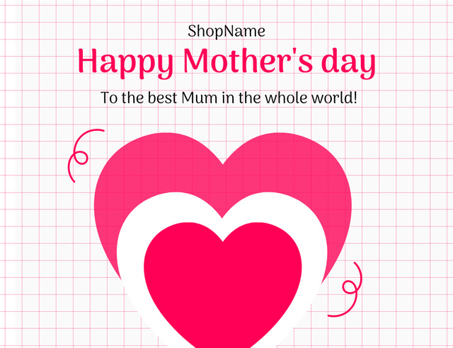 Mother's Day Greeting with Pink Hearts Thank You Card 5.5x4in Horizontal Šablona návrhu