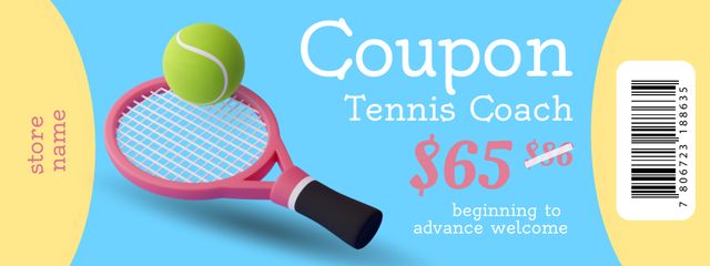 Tennis Classes Promotion with Illustration in Blue Couponデザインテンプレート