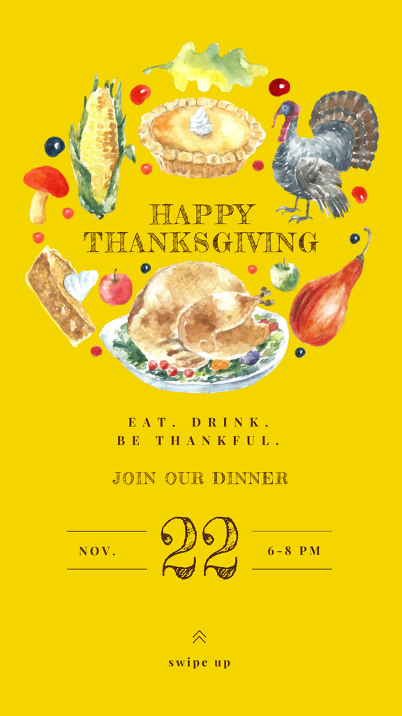 Thanksgiving Greeting with Traditional Food Instagram Story Design Template
