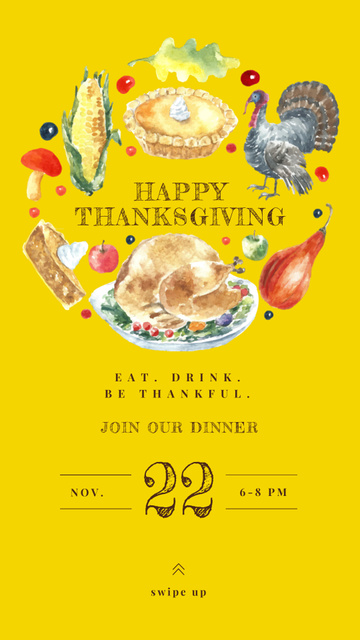 Thanksgiving Greeting with Traditional Food Instagram Story Design Template