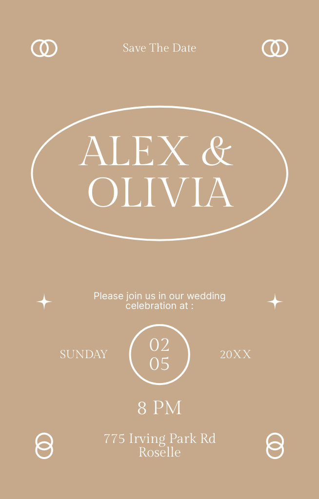 Minimalist Wedding Invitation with Rings on Beige Invitation 4.6x7.2inデザインテンプレート