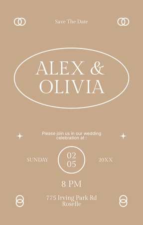Platilla de diseño Minimalist Wedding Invitation with Rings on Beige Invitation 4.6x7.2in