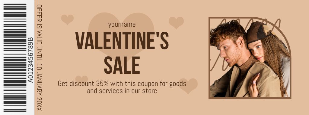 Valentine's Day Sale with Couple in Love on Pastel Coupon Πρότυπο σχεδίασης