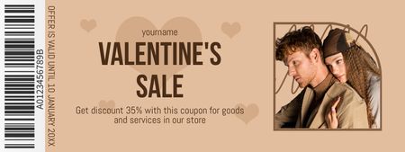 Valentine's Day Sale with Couple in Love on Pastel Coupon Design Template