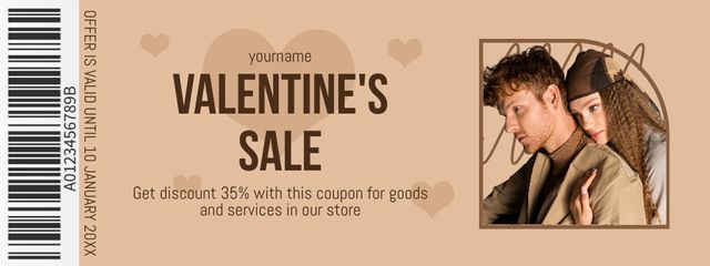 Valentine's Day Sale with Couple in Love on Pastel Coupon – шаблон для дизайна