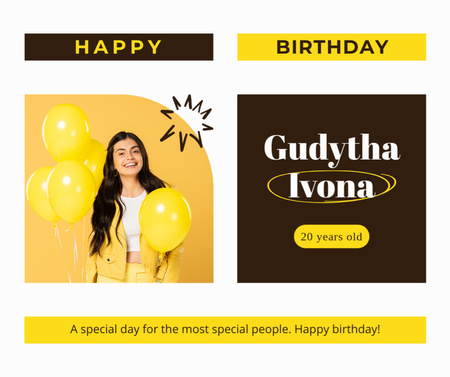 Happy Birthday Wishes on White and Yellow Layout Facebook Design Template