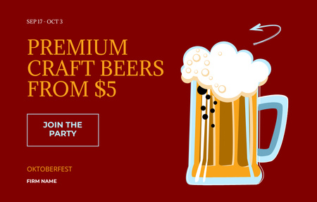 Oktoberfest Celebration Announcement With Premium Craft Beer Invitation 4.6x7.2in Horizontal Design Template