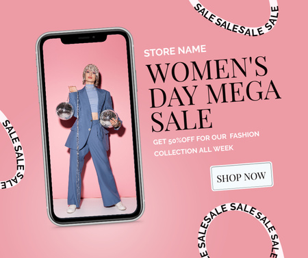 Ontwerpsjabloon van Facebook van Mega Sale op Vrouwendag