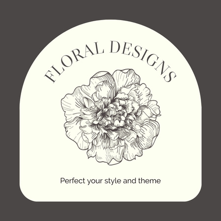 Template di design Pubblicità per il servizio di progettazione floreale con schizzo di fiori di peonia Animated Logo
