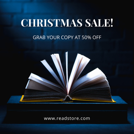 Christmas Books Sale Announcement on Blue Instagram Design Template