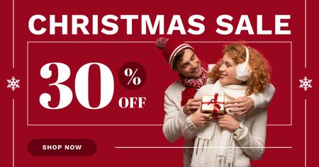 Couple with Christmas Gift Red Facebook AD Design Template