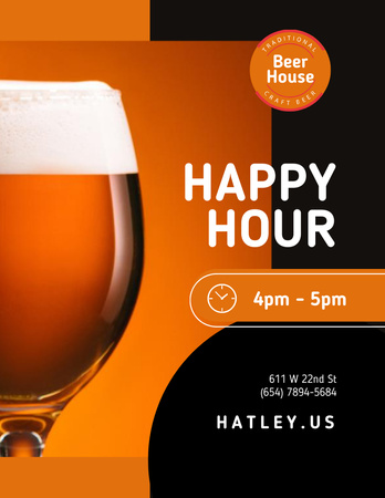 Happy Hour Offer Beer in Glass Flyer 8.5x11in Design Template