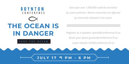 Ecology Conference Invitation with blue Sea Waves Image Tasarım Şablonu