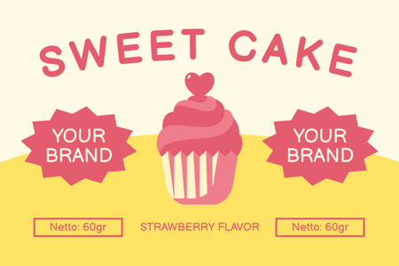 Sweet Cake With Strawberry Flavor Offer Label Design Template