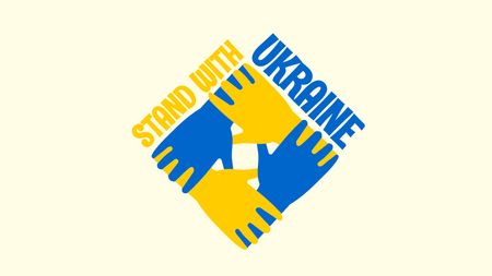 mãos coloridas em cores bandeira ucraniana Title Modelo de Design