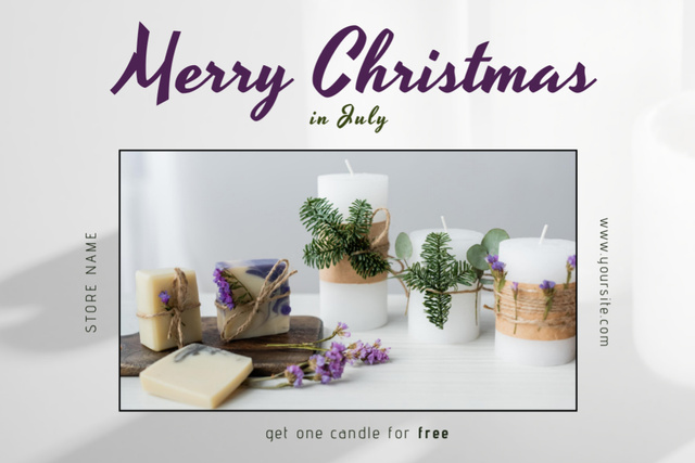 Awesome Holiday Decor And Candles For Christmas In July Postcard 4x6in Design Template