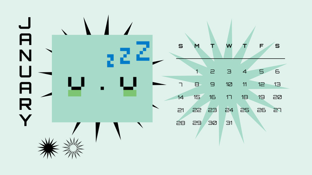Illustration of Cute Pixel Characters Calendarデザインテンプレート