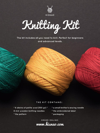 Plantilla de diseño de Knitting Kit Offer with spools of Threads Poster US 