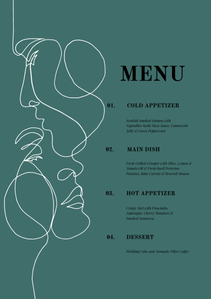 Designvorlage Stylish Minimalist Wedding Foods List with Silhouettes für Menu