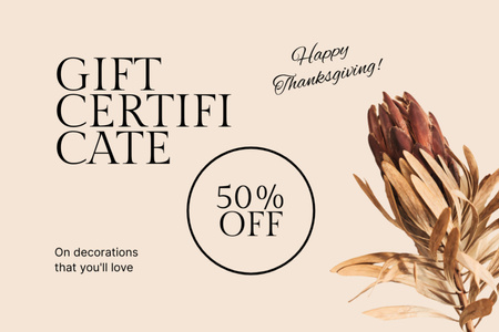 Template di design Thanksgiving Decorations Sale Offer Gift Certificate
