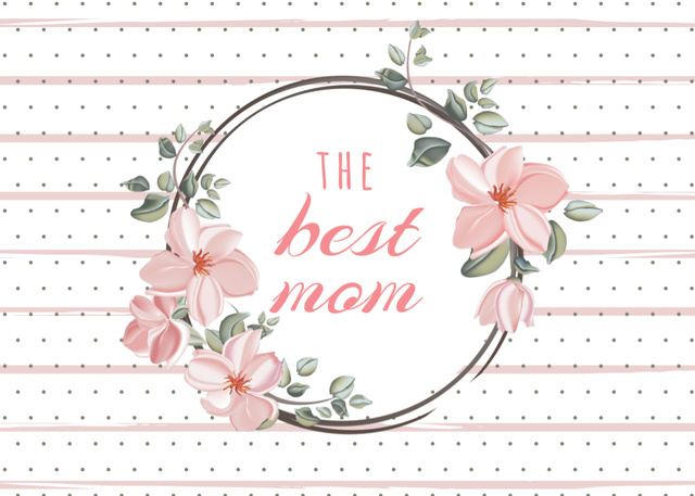 Mother's Day Greeting In Pink Floral Circle Postcard 5x7in Šablona návrhu