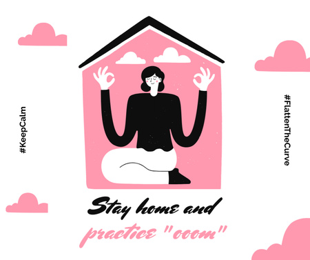 Plantilla de diseño de #KeepCalm challenge Mujer meditando en casa Facebook 
