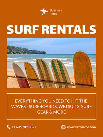 Platilla de diseño Affordable Surfboards And Wetsuits Rentals In Orange Poster US