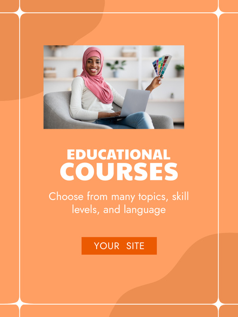 Platilla de diseño Educational Courses Ad with Smiling Woman Poster US