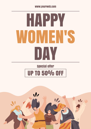 Special Discount on International Women's Day on Beige Poster Design Template