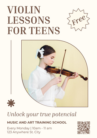 Plantilla de diseño de Anuncio de lecciones de violín para adolescentes Poster 