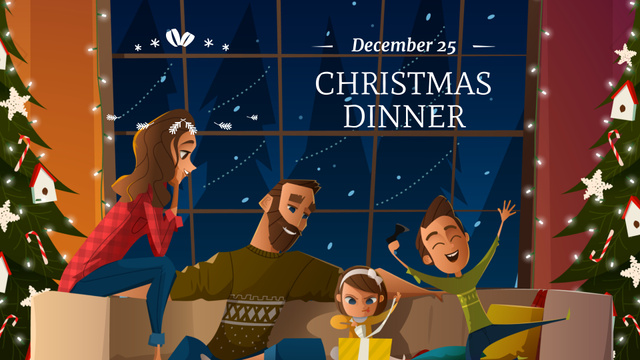 Happy Family on Festive Christmas Dinner FB event cover Design Template