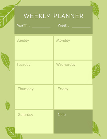 Platilla de diseño Weekly Planner with Green Leaves Notepad 8.5x11in