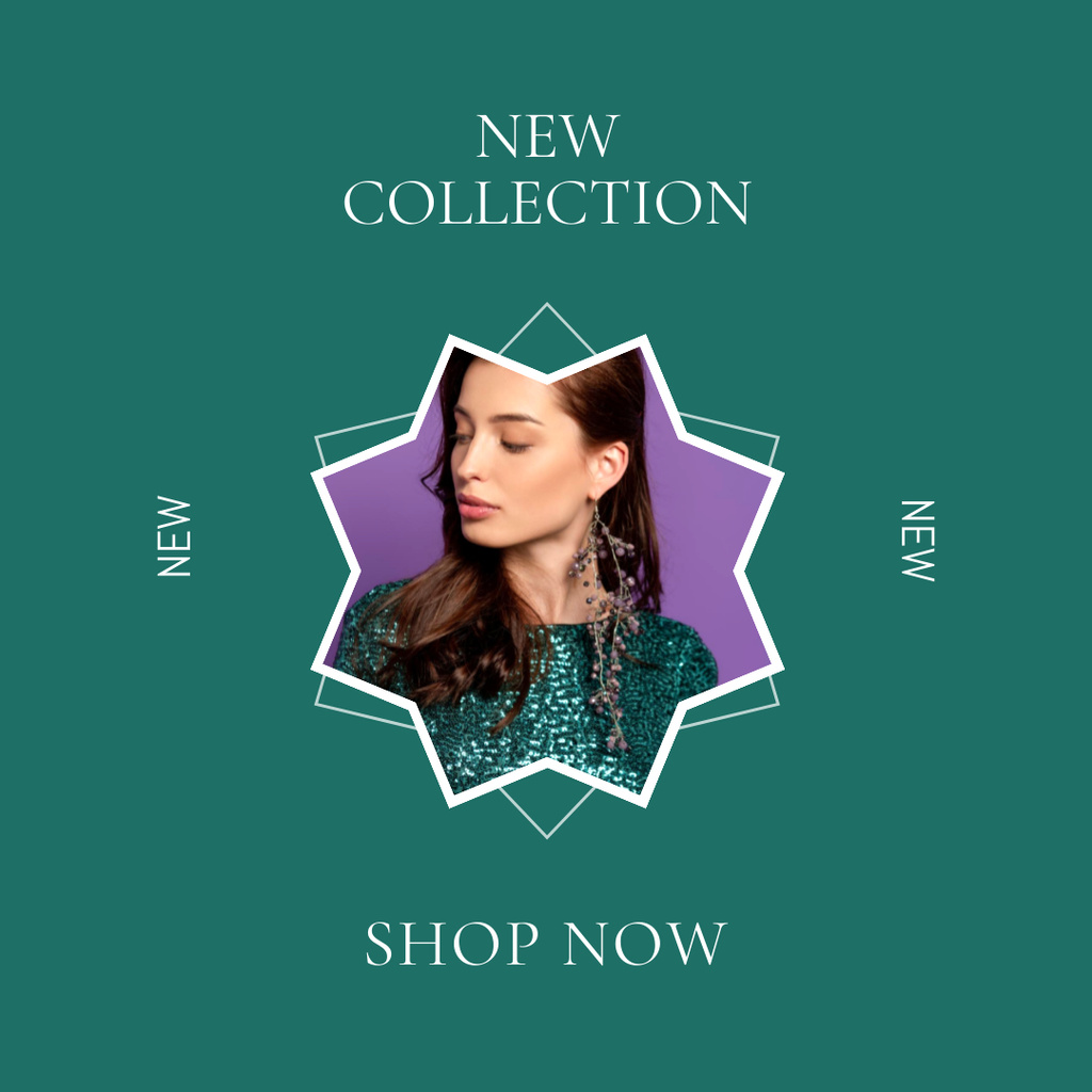 New Jewelry Collection Announcement In Green Instagramデザインテンプレート