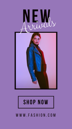 Fashion Collection Ad with Stylish Woman in Leather Jacket Instagram Story Design Template
