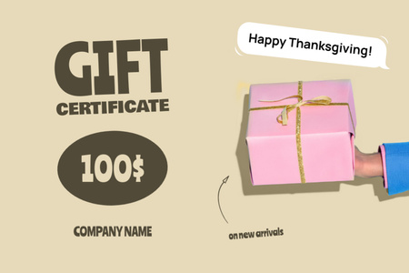 Thanksgiving Holiday Greeting with Gift Gift Certificate Design Template