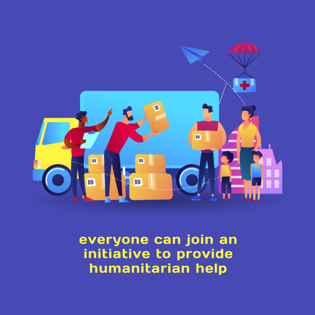 Ontwerpsjabloon van Instagram van Humanitarian Help During War in Ukraine In Blue