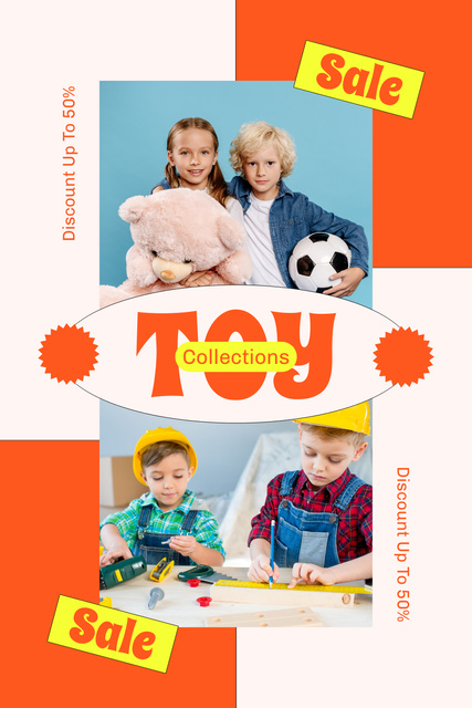 Sale Announcement with Cheerful Happy Children Pinterest Modelo de Design
